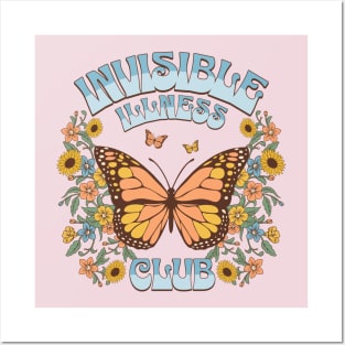 Invisible Illness Club Shirt Funny Chronic Illness Retro Butterfly Posters and Art